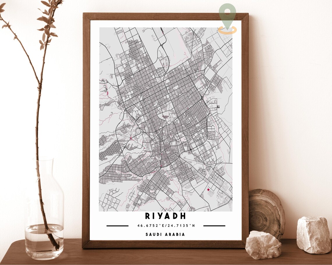 Riyadh Saudi Arabia City Street Map Teal Minimalist Art Poster - Image 4