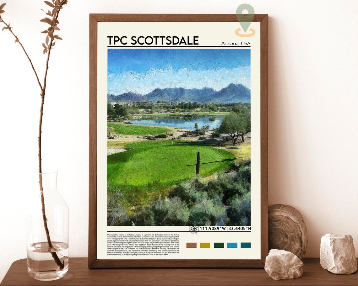 TPC Scottsdale Arizona Golf Course Desert Lake Mountains Sports Poster