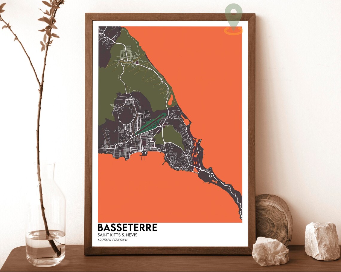 Basseterre Saint Kitts Nevis Vintage Antique City Map Poster - Image 2