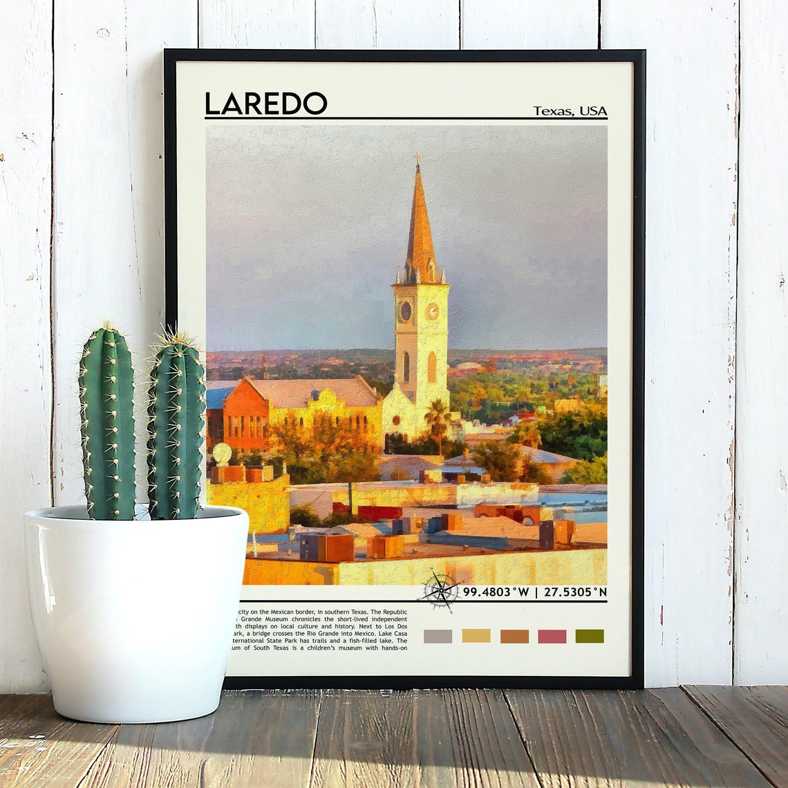 Laredo Texas Golden Hour Church Steeple Skyline Artwork Poster - Image 3