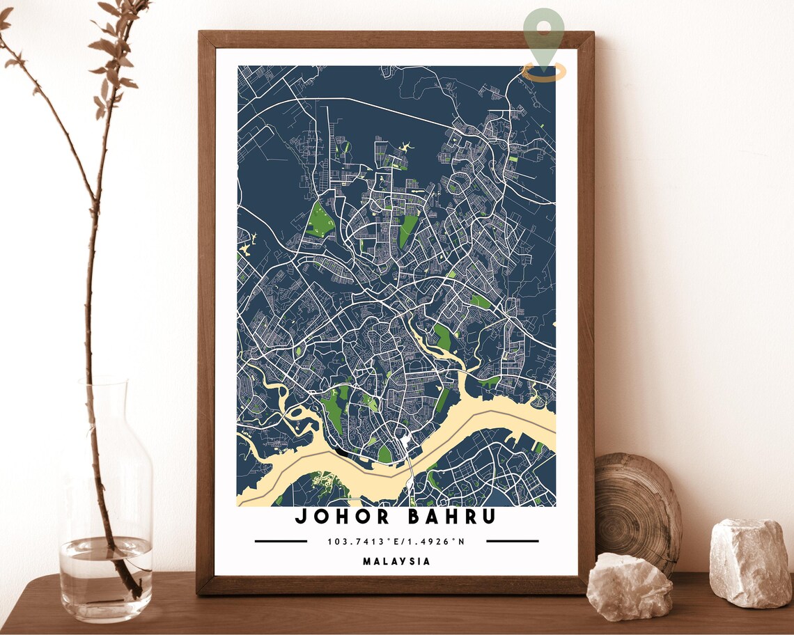 Johor Bahru Malaysia City Street Map Teal Orange Poster Decor - Image 5