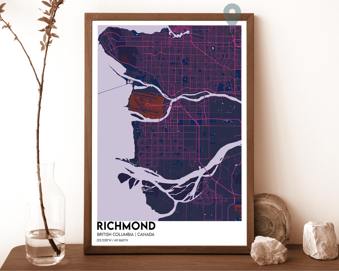Richmond British Columbia Canada Golden Navy City Map Home Decor Poster - Image 2