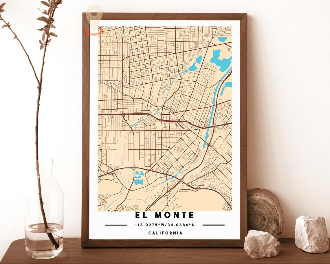 El Monte California Navy Yellow Minimal City Street Map Poster - Image 5
