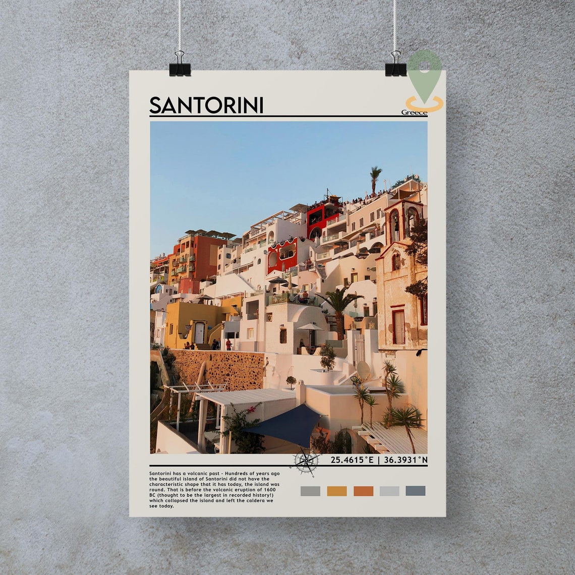 Santorini Greece Cliffside Whitewashed Village Sunset Travel Poster - Image 3