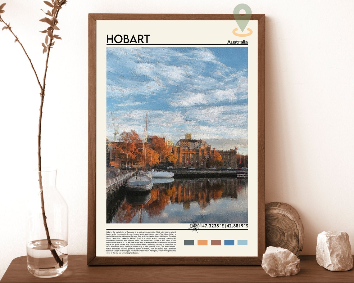 Hobart Australia Historic Waterfront Harbor Sunset Travel Poster