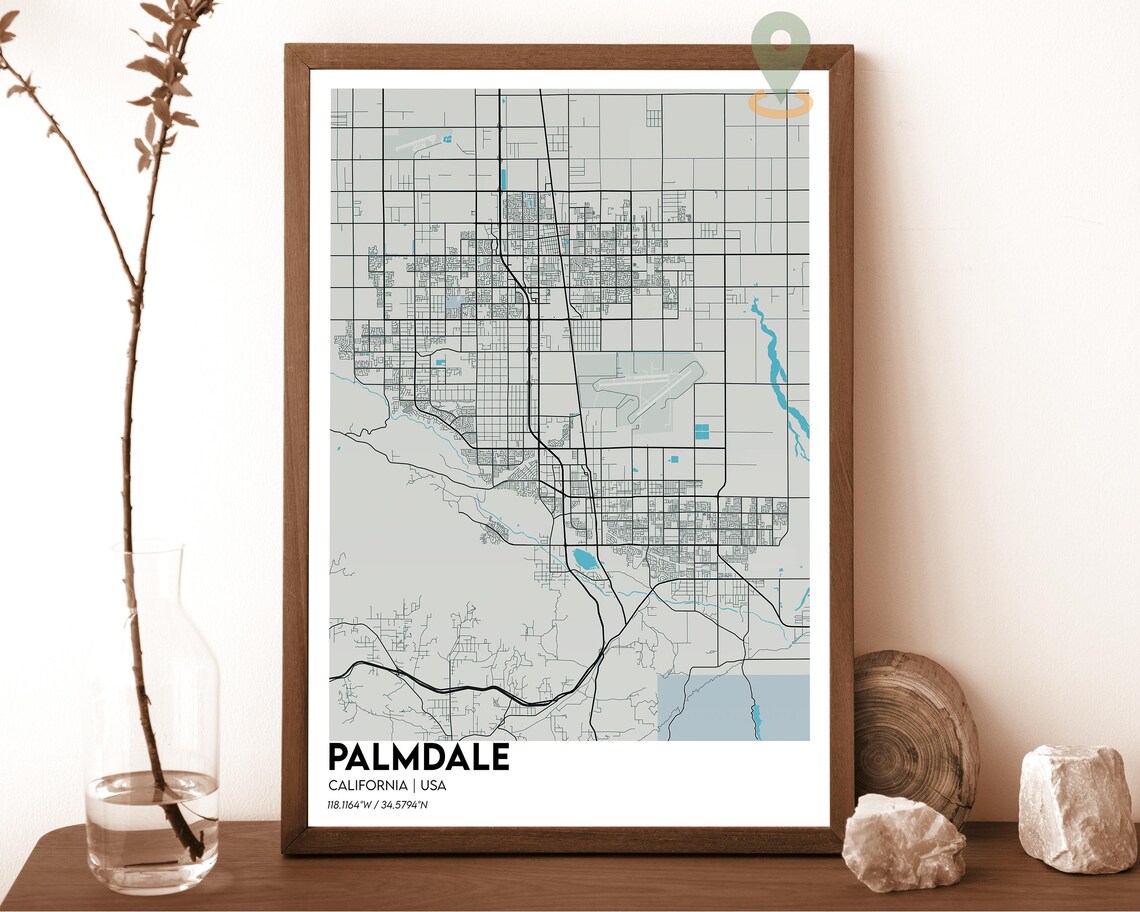 Palmdale California Bold Purple Teal Modern City Map Art Poster - Image 2