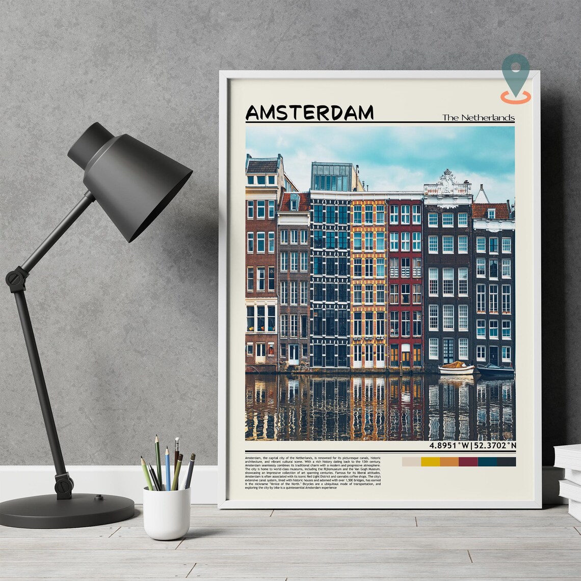 Amsterdam Netherlands Canal Houses Reflection Water Travel Poster - Image 4