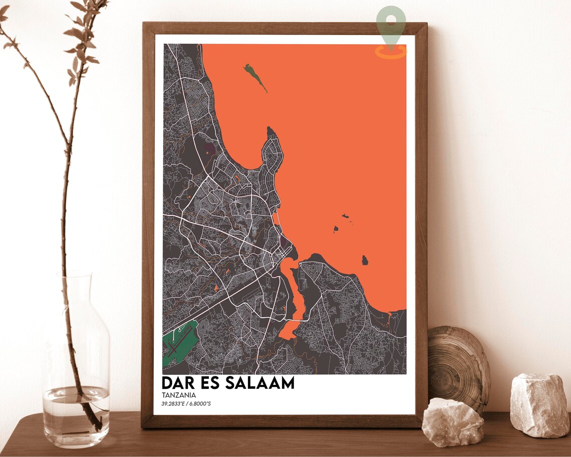 Dar es Salaam Tanzania Teal Street Map Art Print for Modern Wall Decor - Image 3