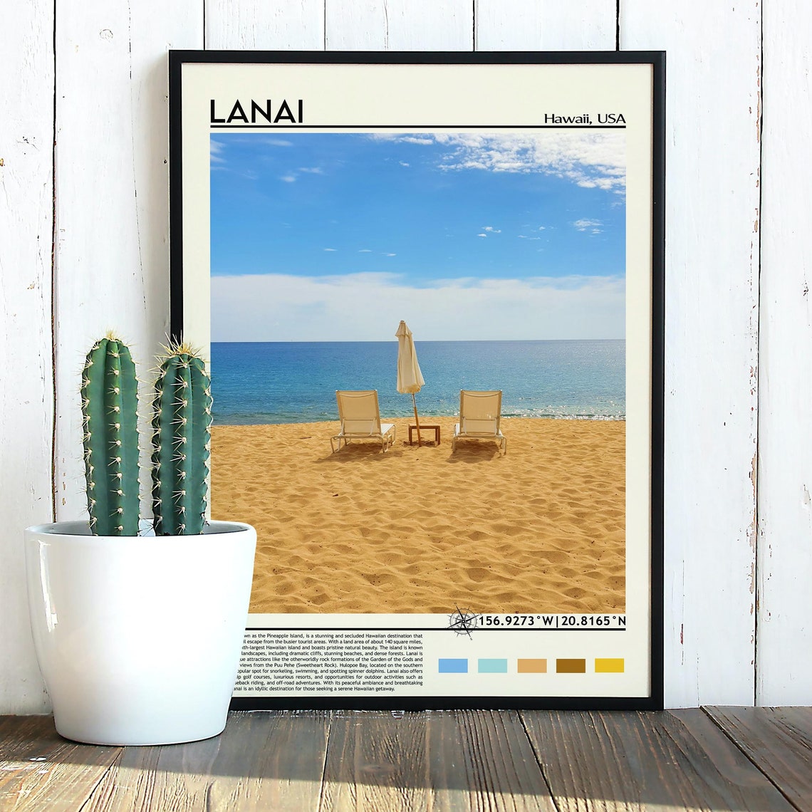 Lanai Hawaii Beach Chairs Umbrella Tropical Sand Island Poster - Image 5