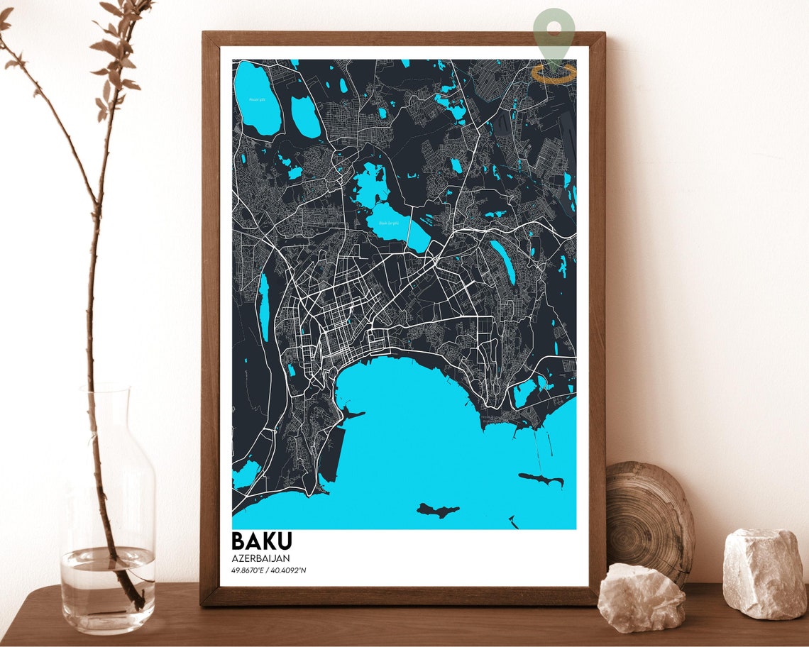 Baku Map Baku Map Print Baku Personalized Map Art Baku Wall Art Baku Travel Poster Travel Gift Baku City Poster Azerbaijan Poster
