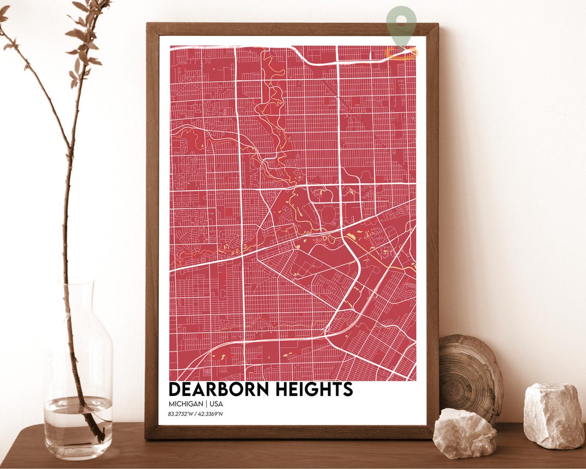 Dearborn Heights Michigan Cream Rose Minimalist Street Map Art Print - Image 3