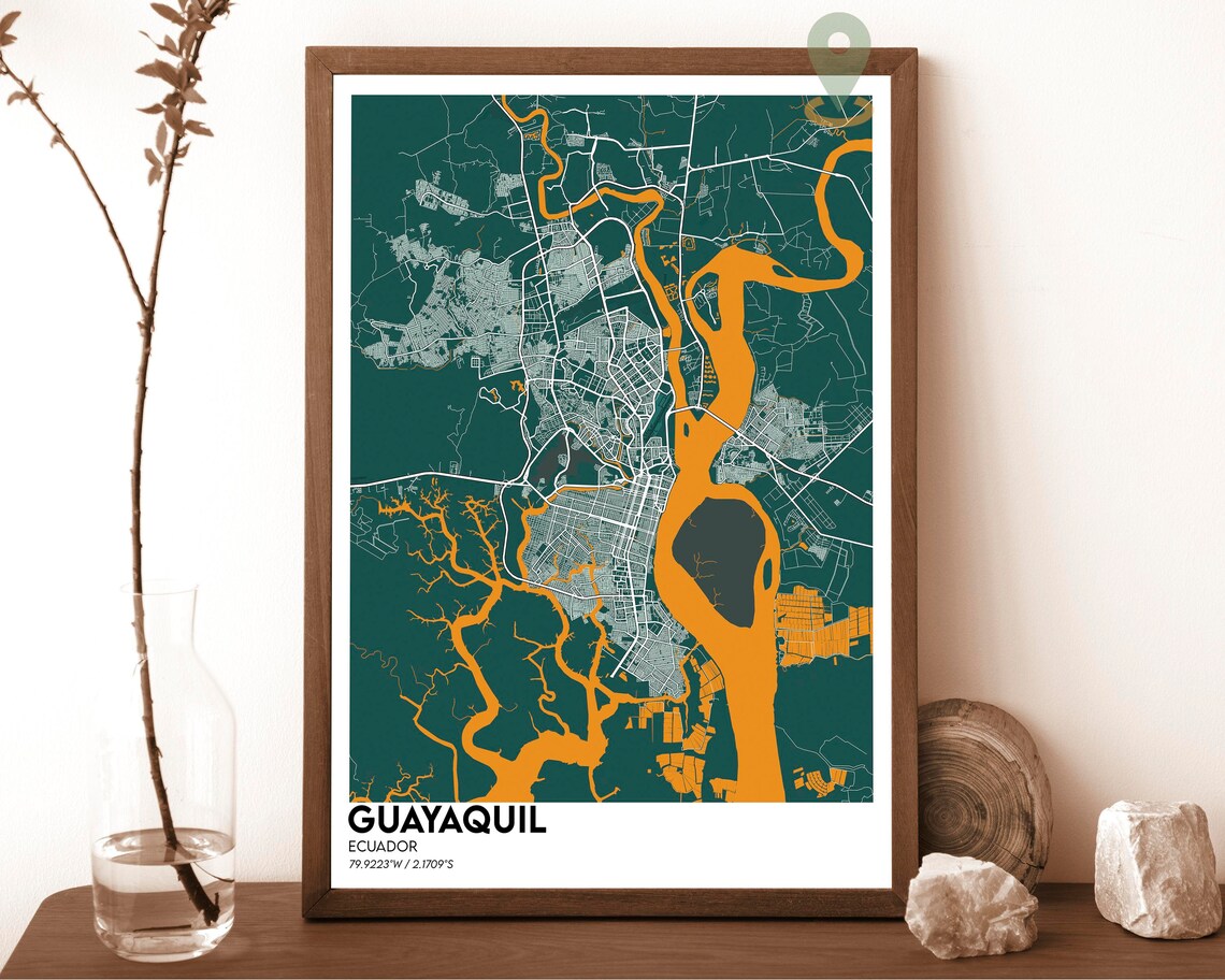 Guayaquil Ecuador Purple Peach River Street Map Port Art Poster - Image 4