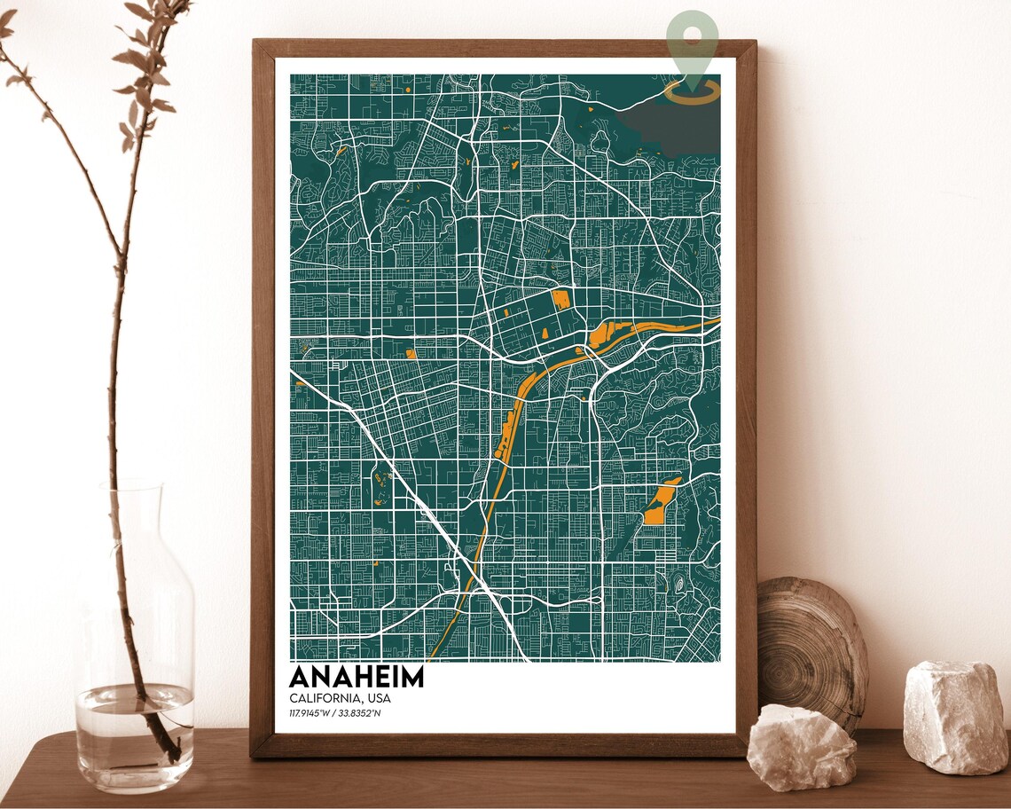 Anaheim California vintage sepia with blue river Street Map Coordinates Poster - Image 5