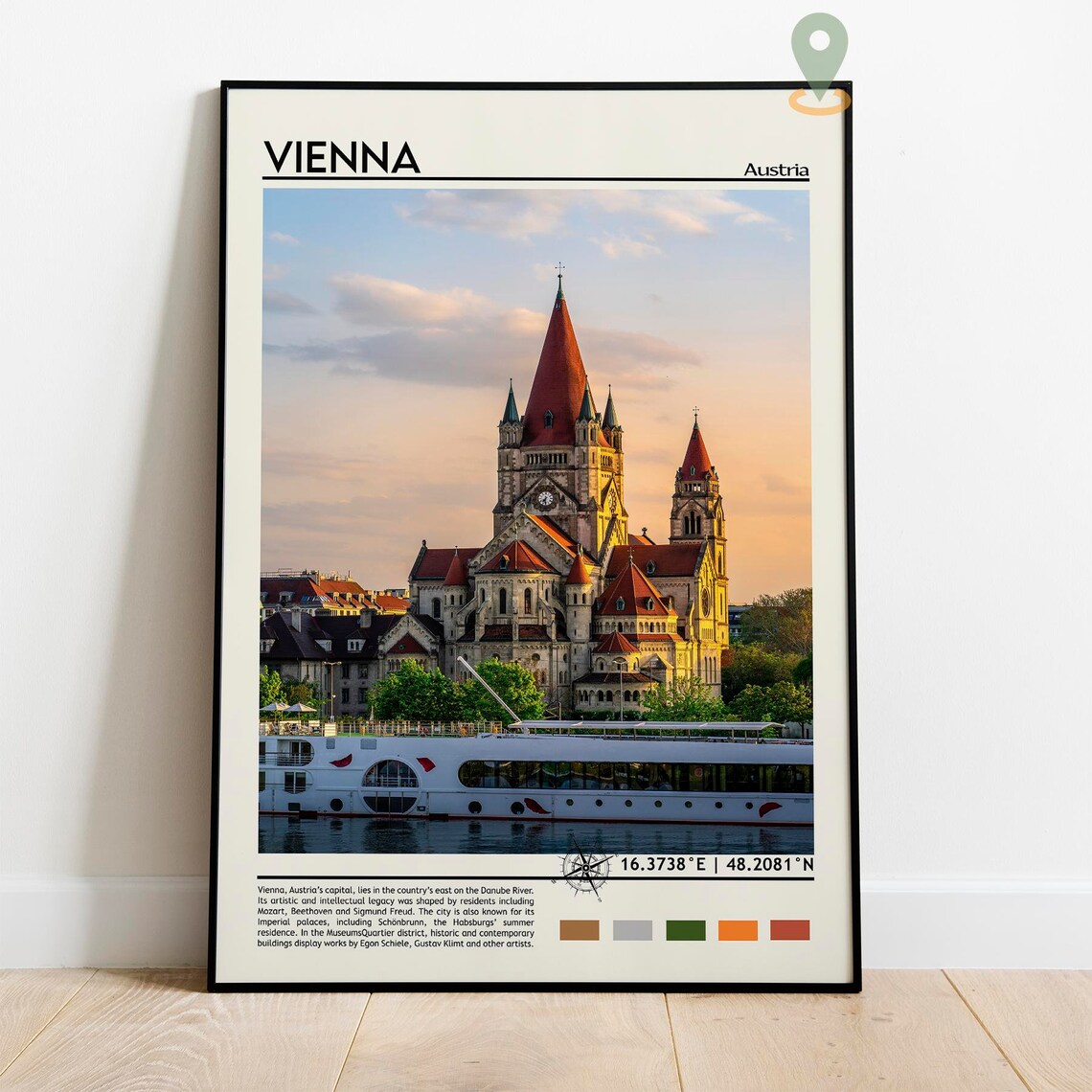 Vienna Austria Danube River Church Sunset Skyline Travel Art Poster - Image 2