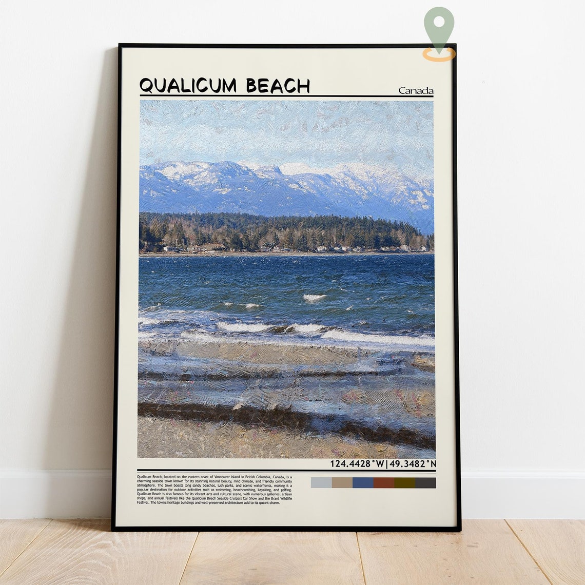 Qualicum Beach Canada Snowy Mountains Ocean Waves Vintage Poster - Image 4