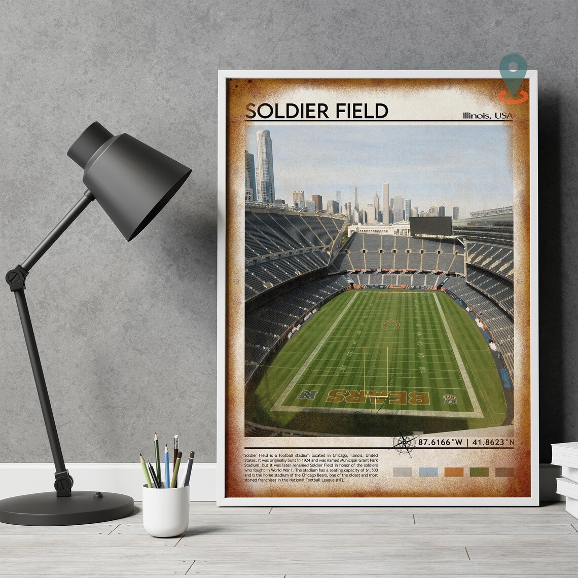 Soldier Field Chicago Bears NFL Stadium Aerial Skyline Poster - Image 4