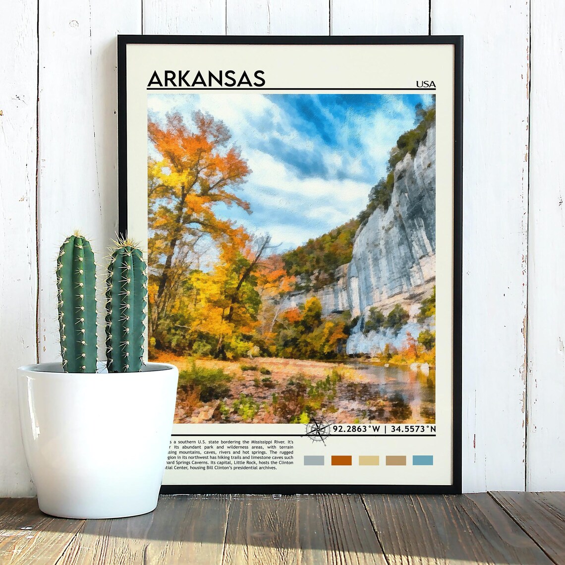 Arkansas USA Autumn Forest River Bluffs Scenic Travel Poster - Image 3