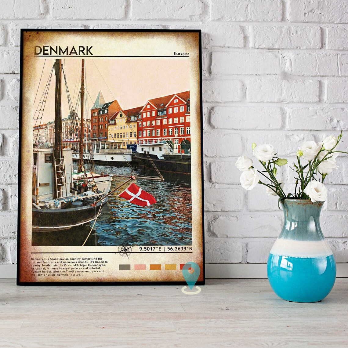 Denmark Nyhavn Copenhagen Colorful Harbor Boats Travel Poster - Image 5