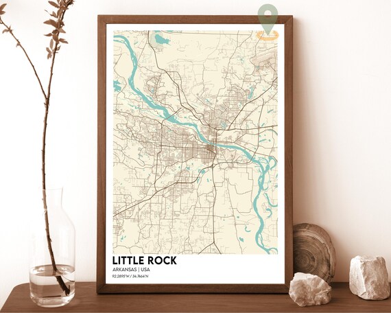 Little Rock Arkansas City Street Map With Teal River Minimalist Poster