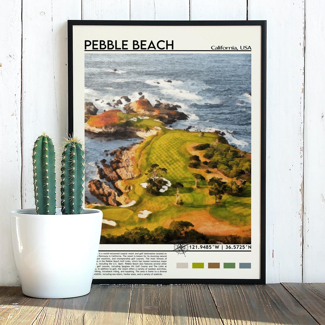 Pebble Beach California Ocean Cliffs Golf Course Travel Poster - Image 3