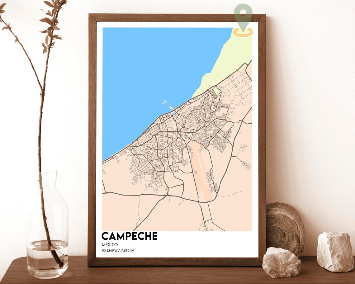 Campeche Mexico Modern City Map Poster in Navy and Gold Tones - Image 5