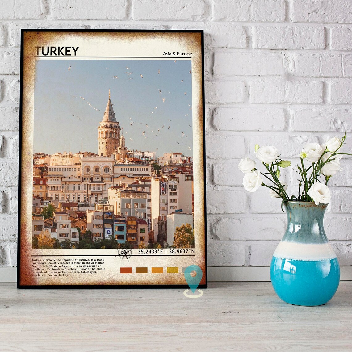 Turkey Galata Tower Istanbul Old Town Skyline Travel Poster View - Image 4