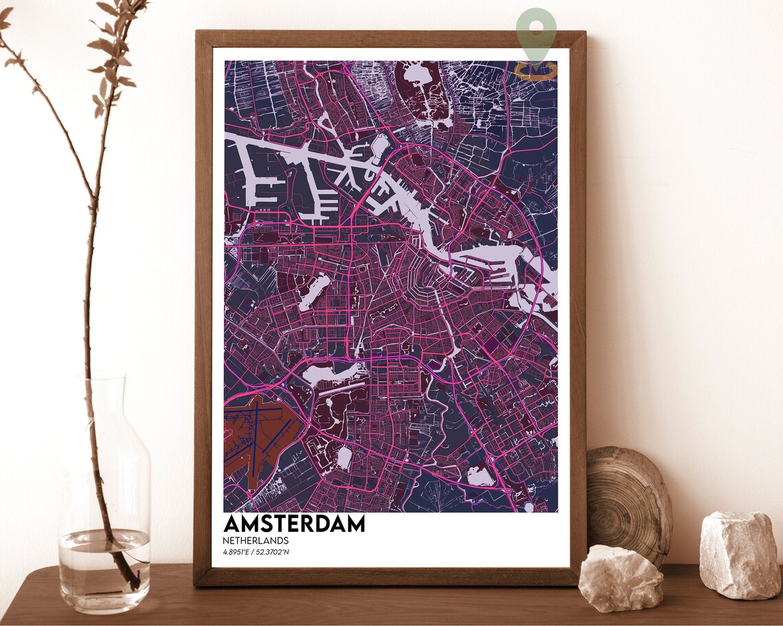 Amsterdam Netherlands Vintage Sepia Canal Map Classic Travel Poster - Image 6