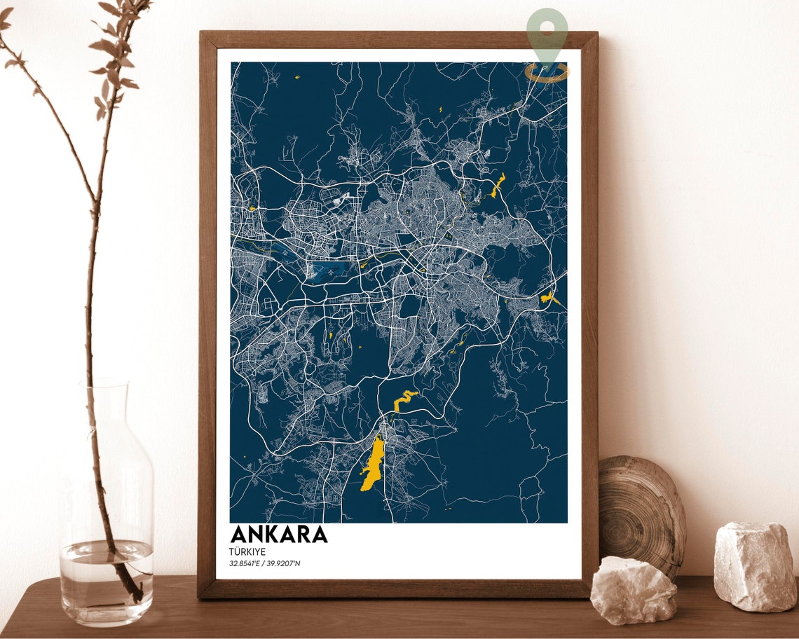 Ankara Turkiye Bold Red Graphic Modern City Street Map Poster - Image 2