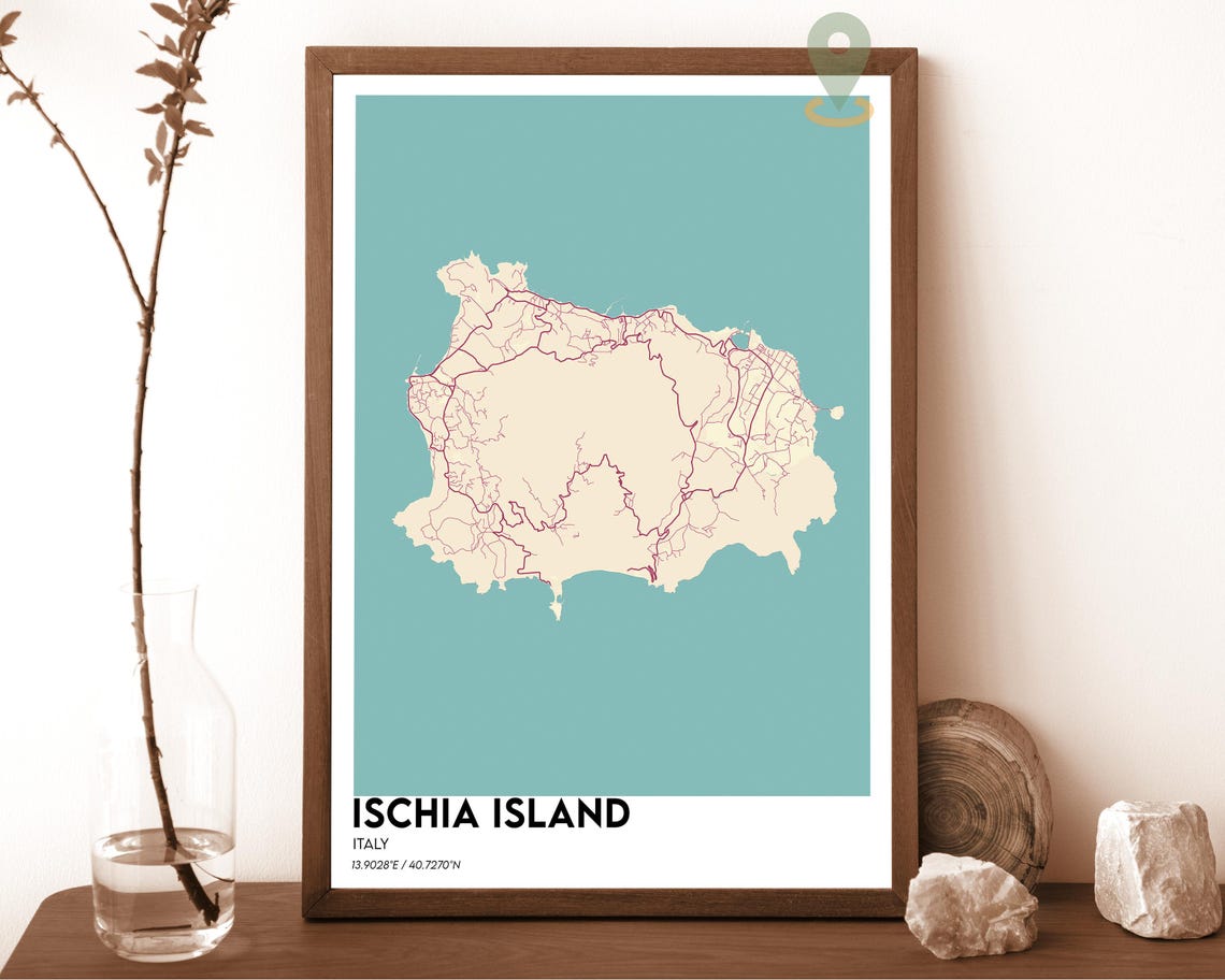 Ischia Island Italy Navy Mustard Minimalist Island Map Wall Art - Image 2