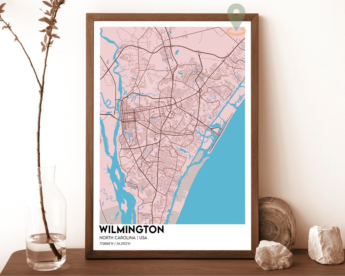 Wilmington North Carolina USA Coastal City Map Street Art Poster - Image 3