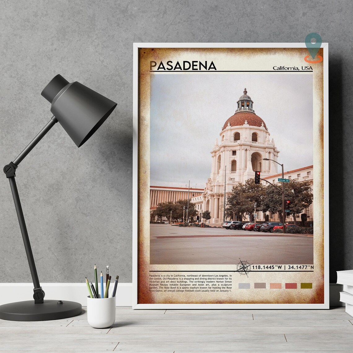 Pasadena California City Hall Dome Vintage Travel Poster Art - Image 4