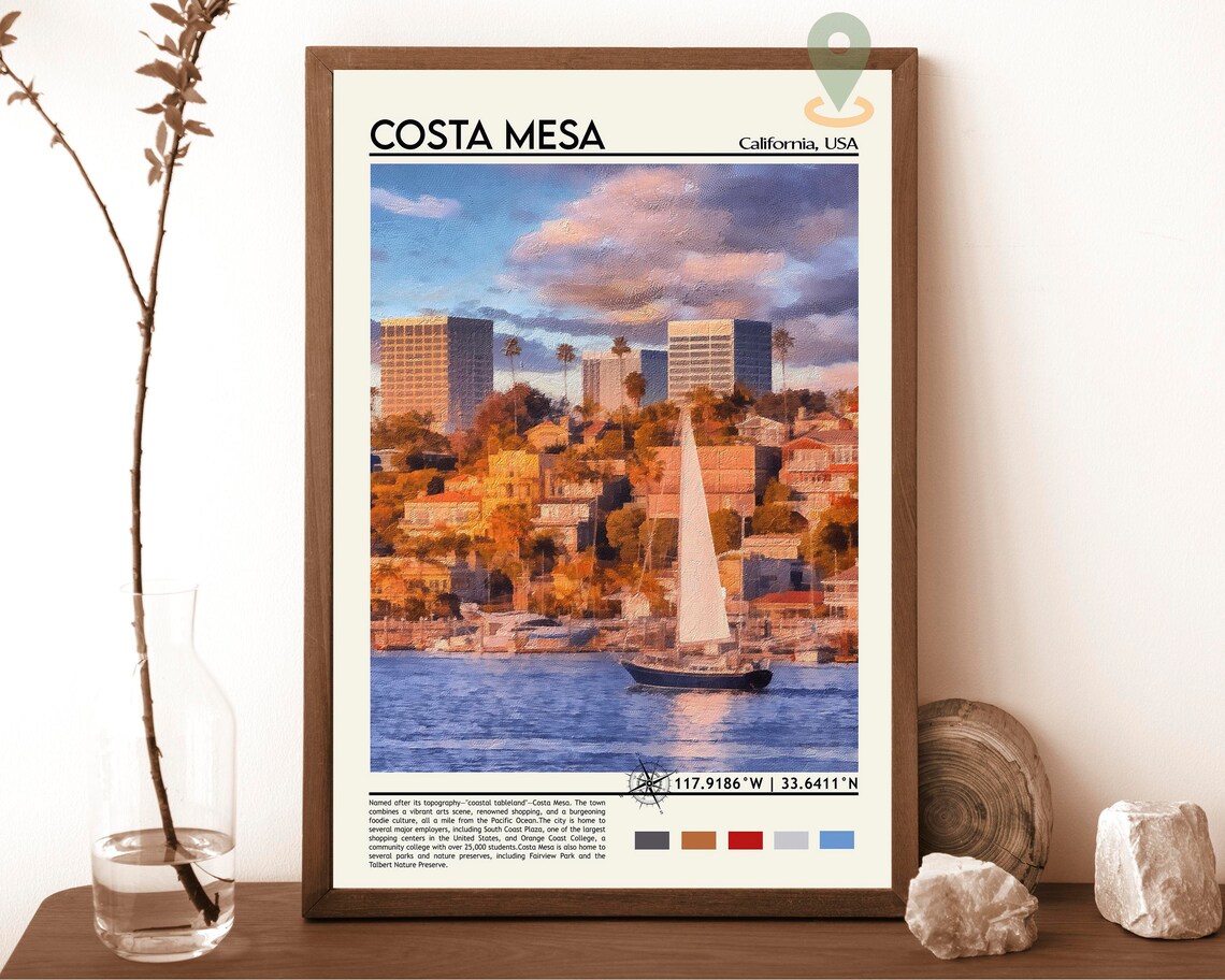 Costa Mesa California Sailboat Harbor Newport Sunset Travel Poster