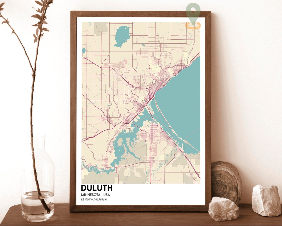 Duluth Minnesota City Street Map Lake Superior Grid Modern Art Print - Image 2