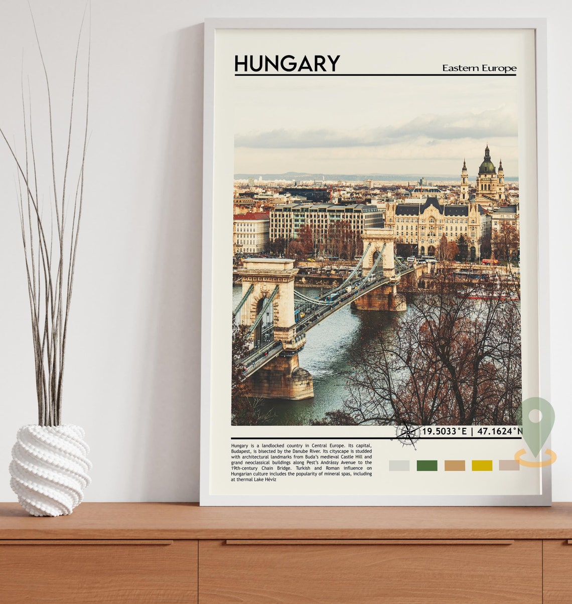 Hungary Budapest Historic Chain Bridge Danube Cityscape Poster - Image 4
