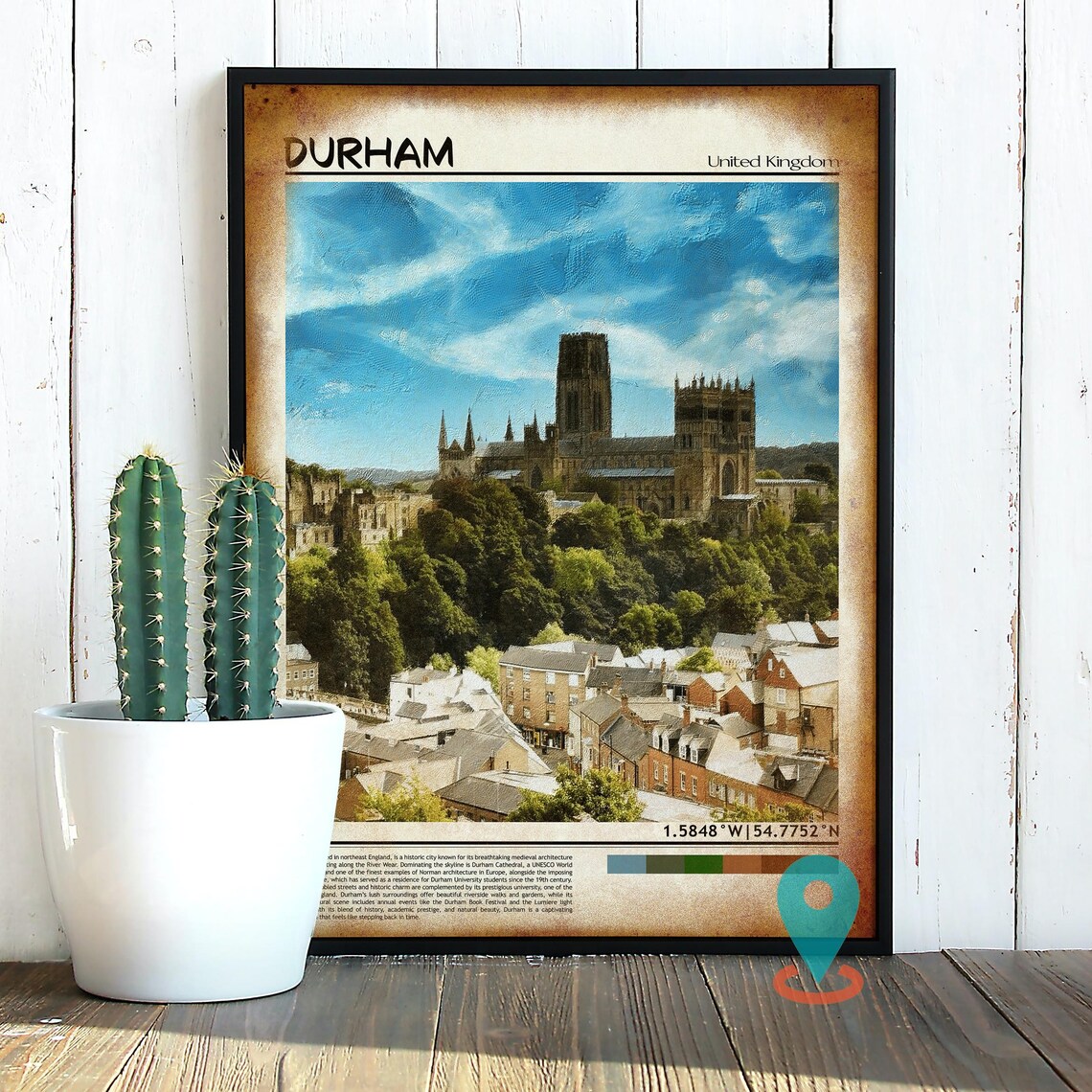 Durham United Kingdom Cathedral Skyline Oil Painting Travel Poster - Image 2