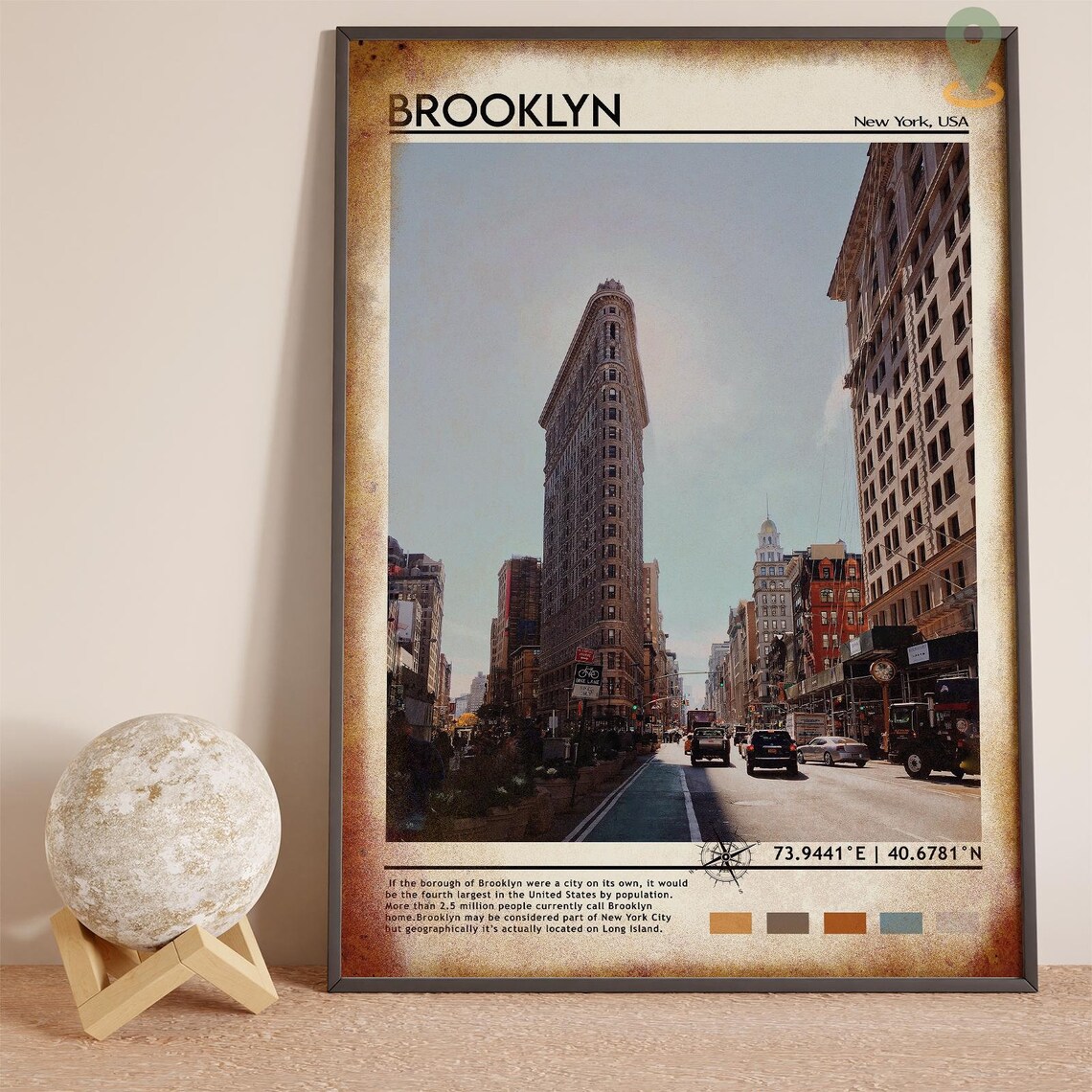 Brooklyn New York Flatiron Building City Street Travel Poster - Image 2