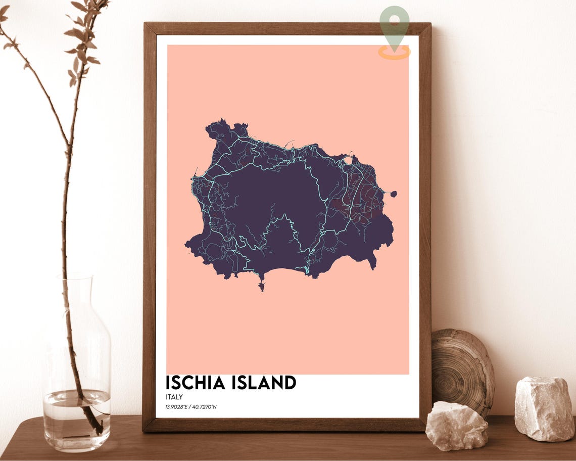 Ischia Island Italy Navy Mustard Minimalist Island Map Wall Art - Image 6