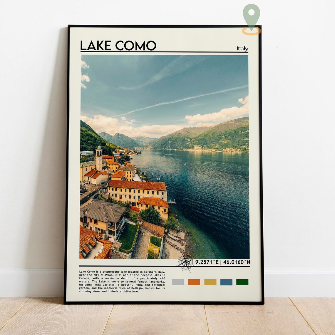 Lake Como Italy Lakeside Village Church Bell Tower Travel Poster - Image 2