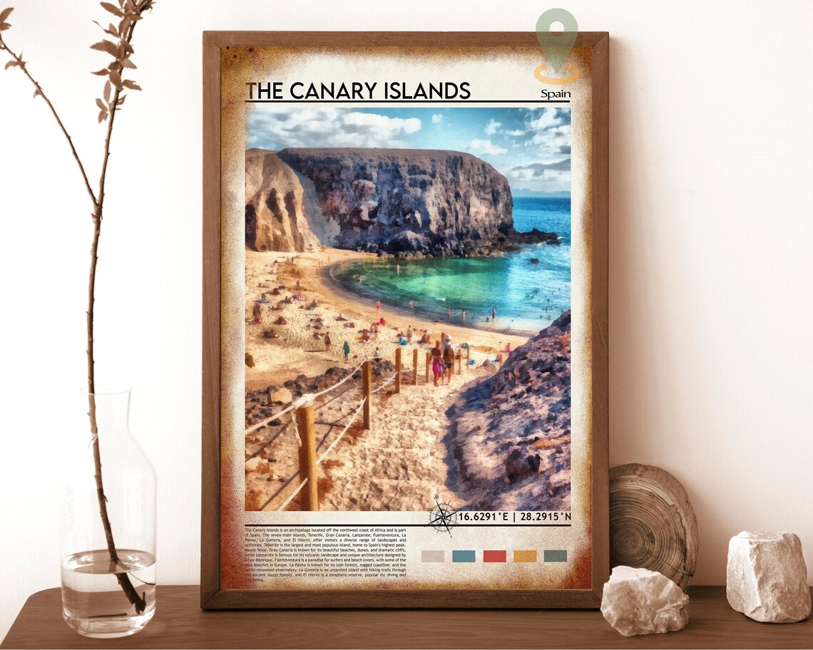 Canary Islands Spain Rocky Cove Beach Cliffs Travel Photo Poster - Image 6