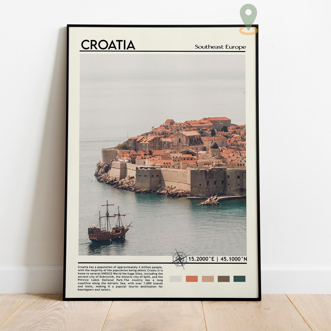 Croatia Dubrovnik Walled Old Town Sailing Ship Photo Travel Poster - Image 2