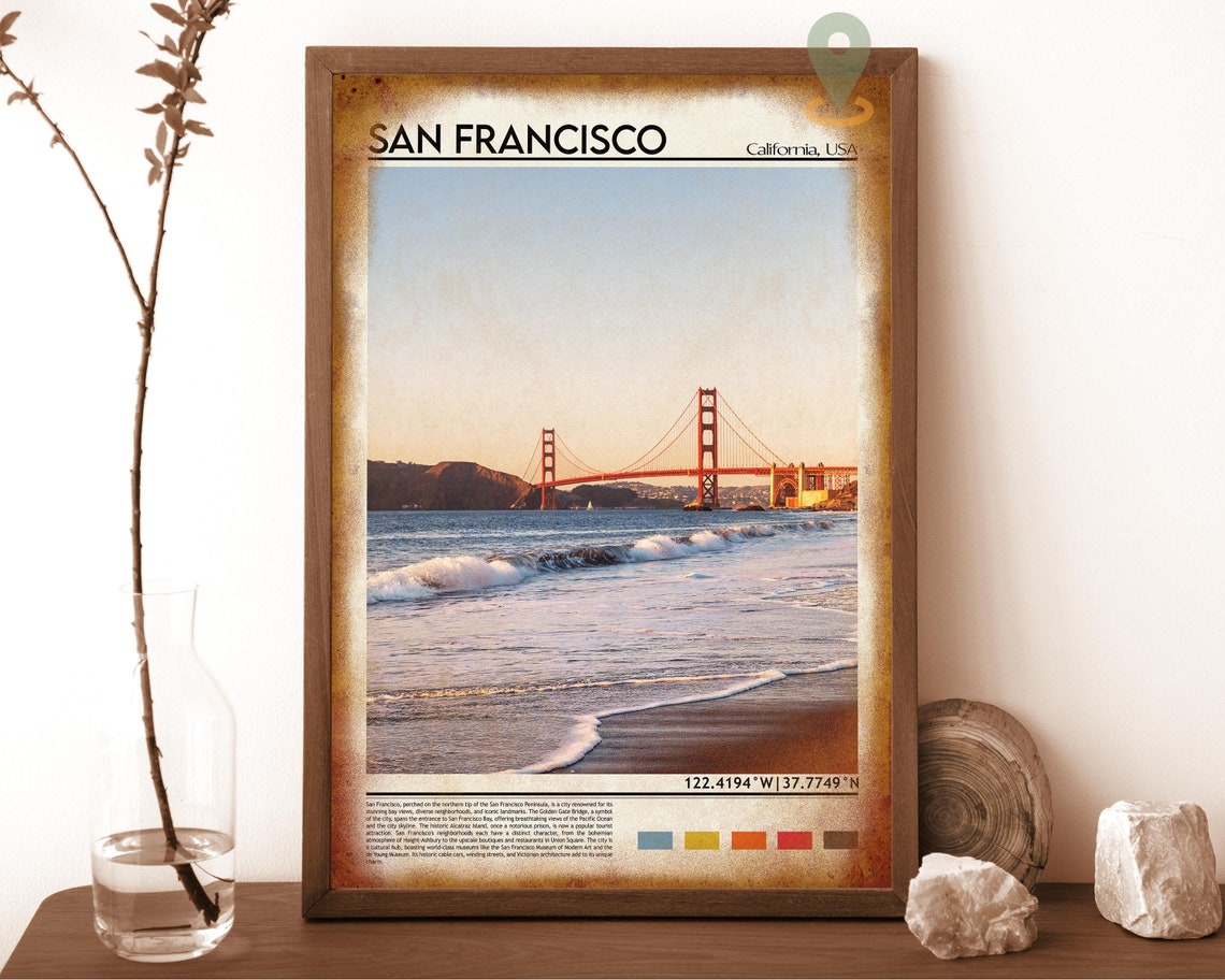 San Francisco Golden Gate Bridge Sunset Beach Waves Scene Poster - Image 6