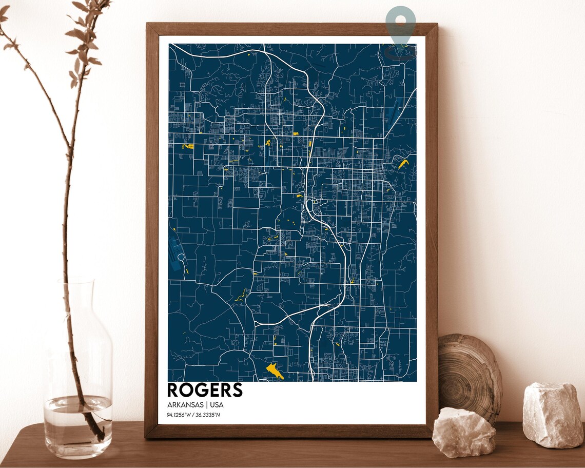 Rogers Arkansas Light Gray Minimalist Street Grid Map Home Decor Poster - Image 6