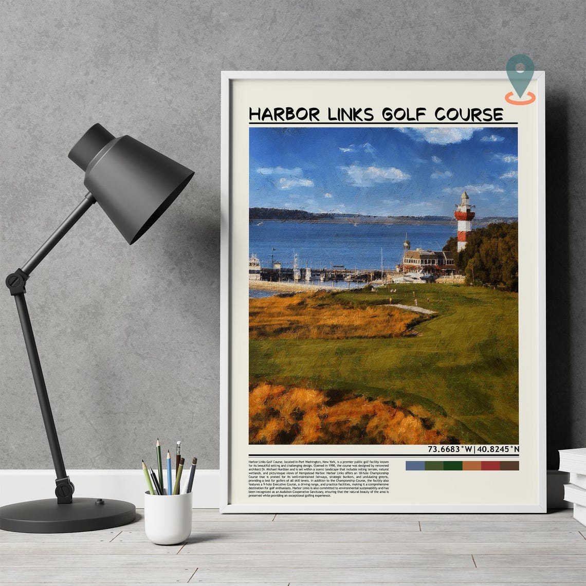 Harbor Links Golf Course Harbor Marina Lighthouse View Poster - Image 2