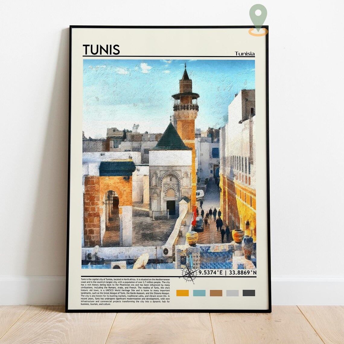 Tunis Tunisia Ancient Medina Minaret Street Scene Travel Poster - Image 2