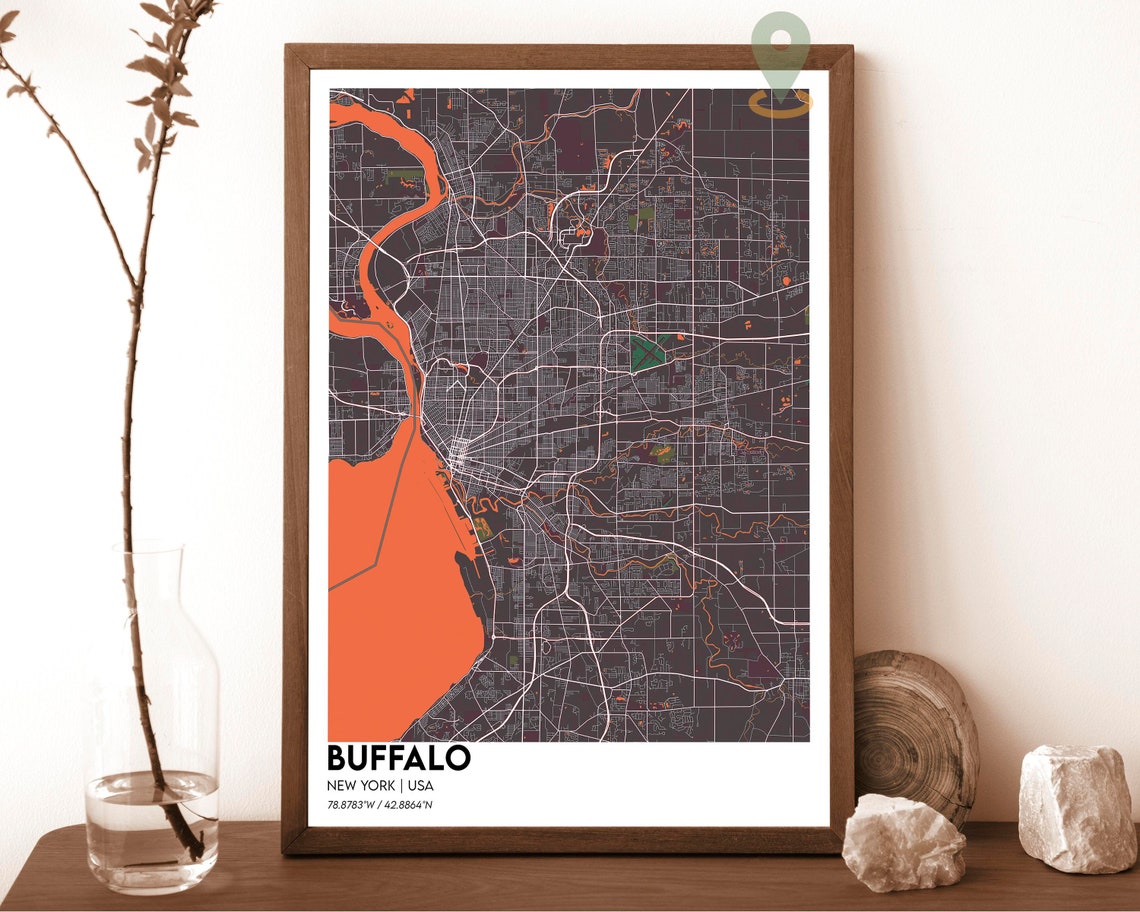Buffalo New York Navy Yellow Bold City Street Map Design Poster - Image 4