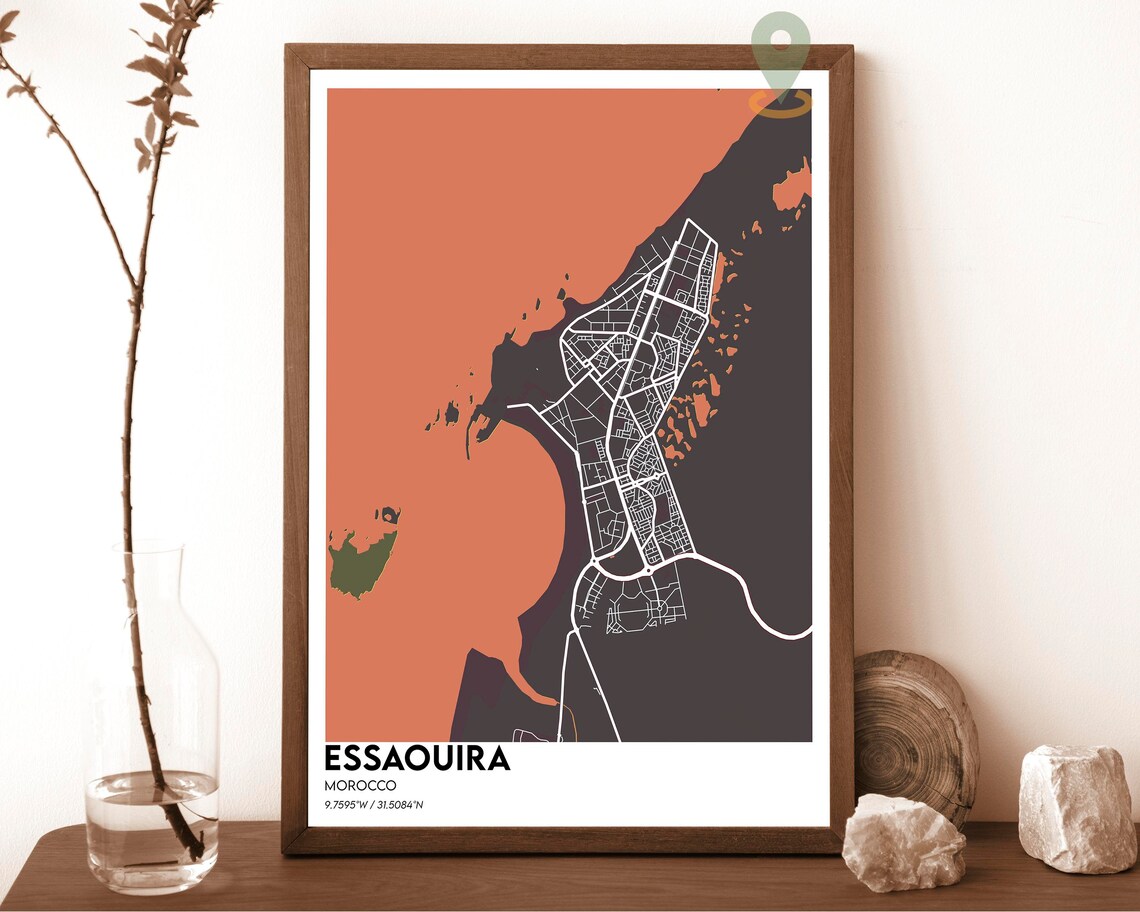 Essaouira Morocco Navy Gold Coastal City Street Map Art Poster - Image 4
