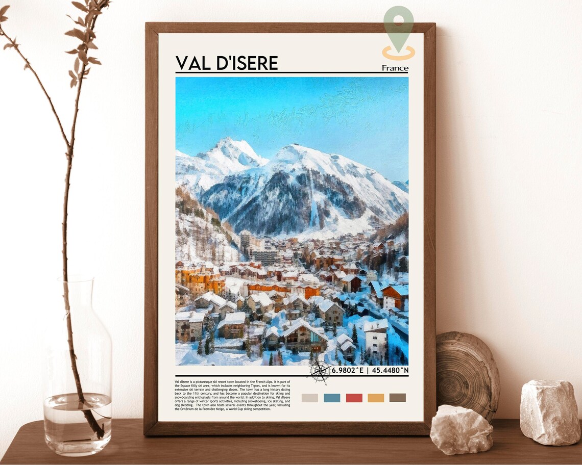 Val d'Isere France Snowy Alpine Ski Resort Village Winter Poster