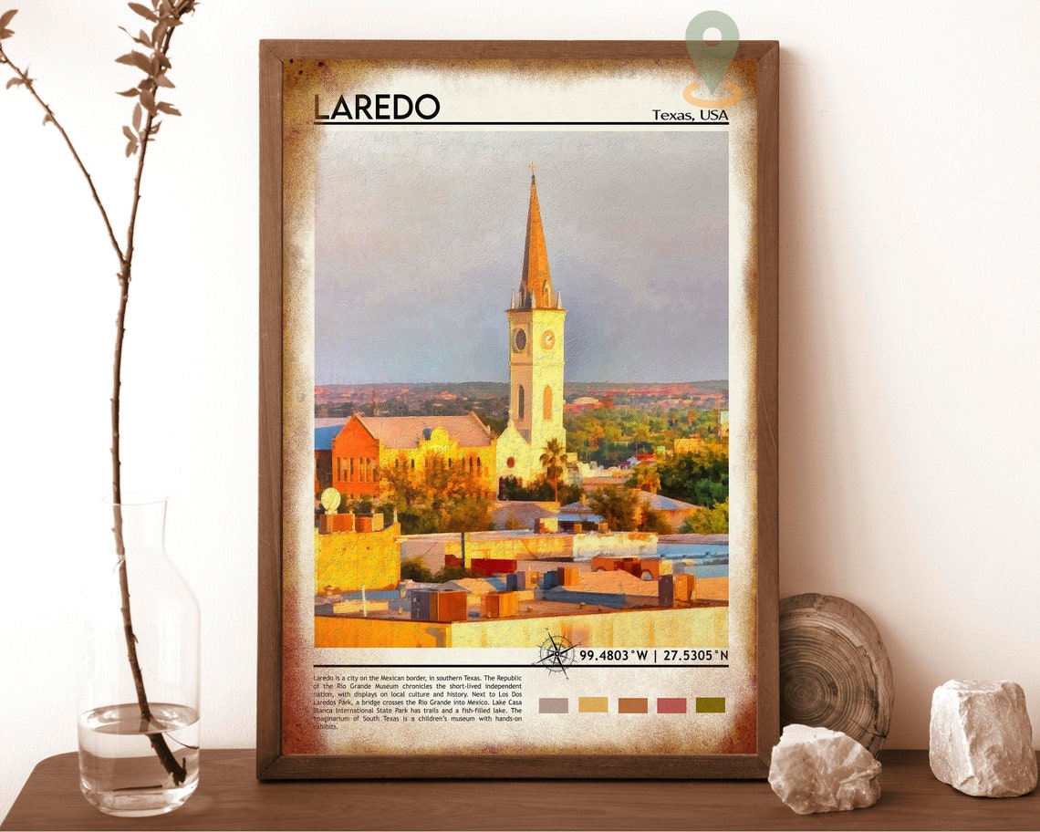 Laredo Texas Golden Hour Church Steeple Skyline Artwork Poster - Image 6
