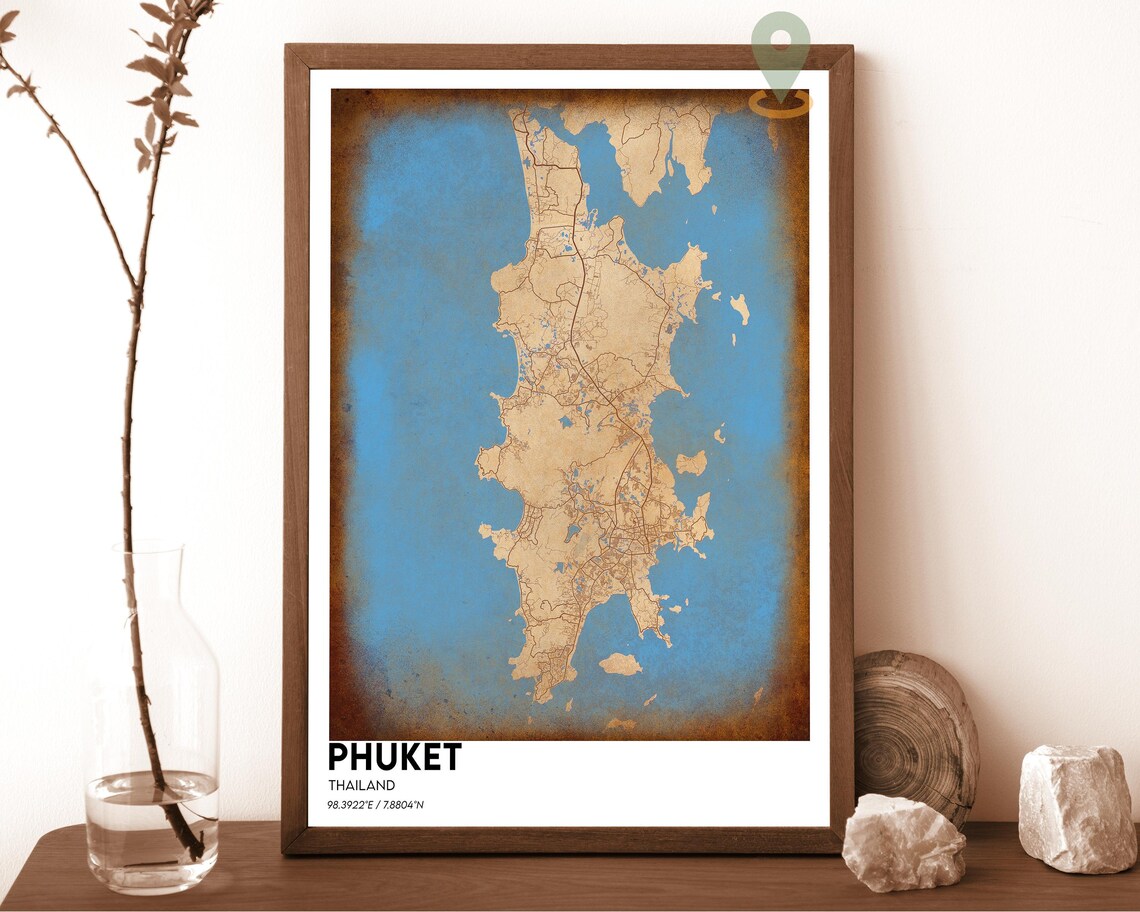 Phuket Thailand Bold Tropical Orange Minimalist Island Map Poster - Image 3