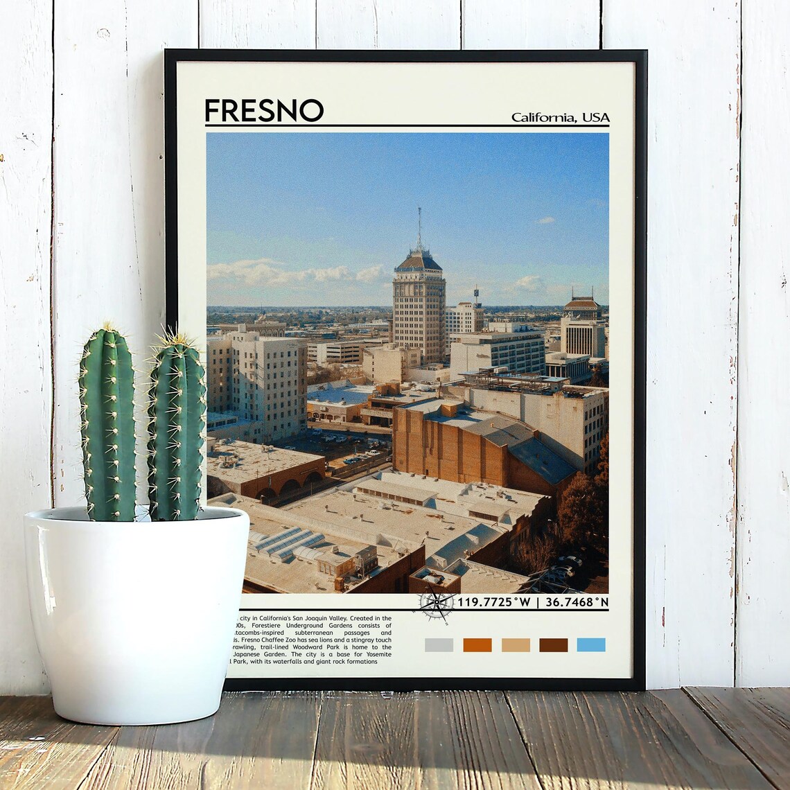 Fresno California Downtown Skyline Landmark Tower Valley City Travel Poster - Image 3